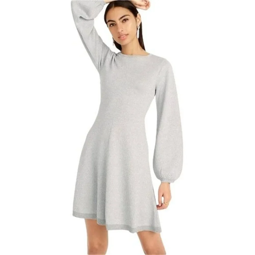 J. Crew Lurex Twist Back Dress in Silver Grey Size Medium NWT
